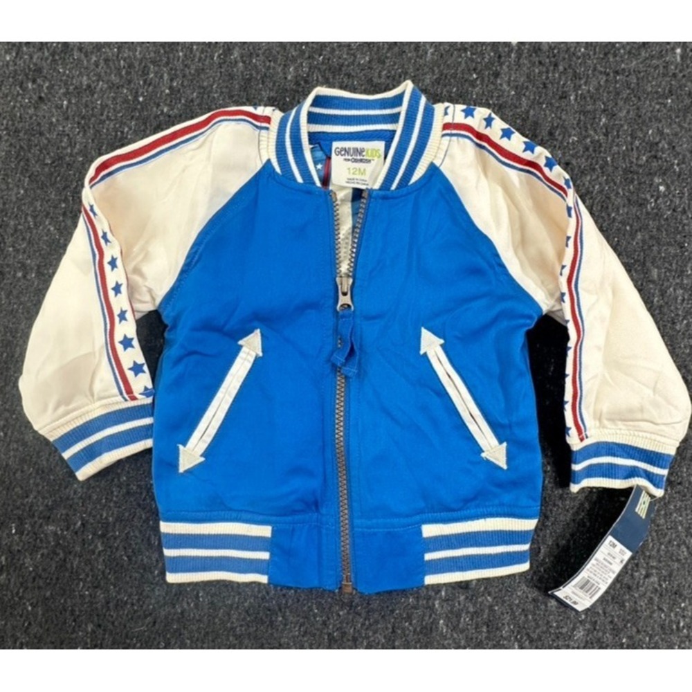 Genuine Kids Oshkosh Bomber Jacket Unisex 12M Blue Americana Star Cannon BAM!